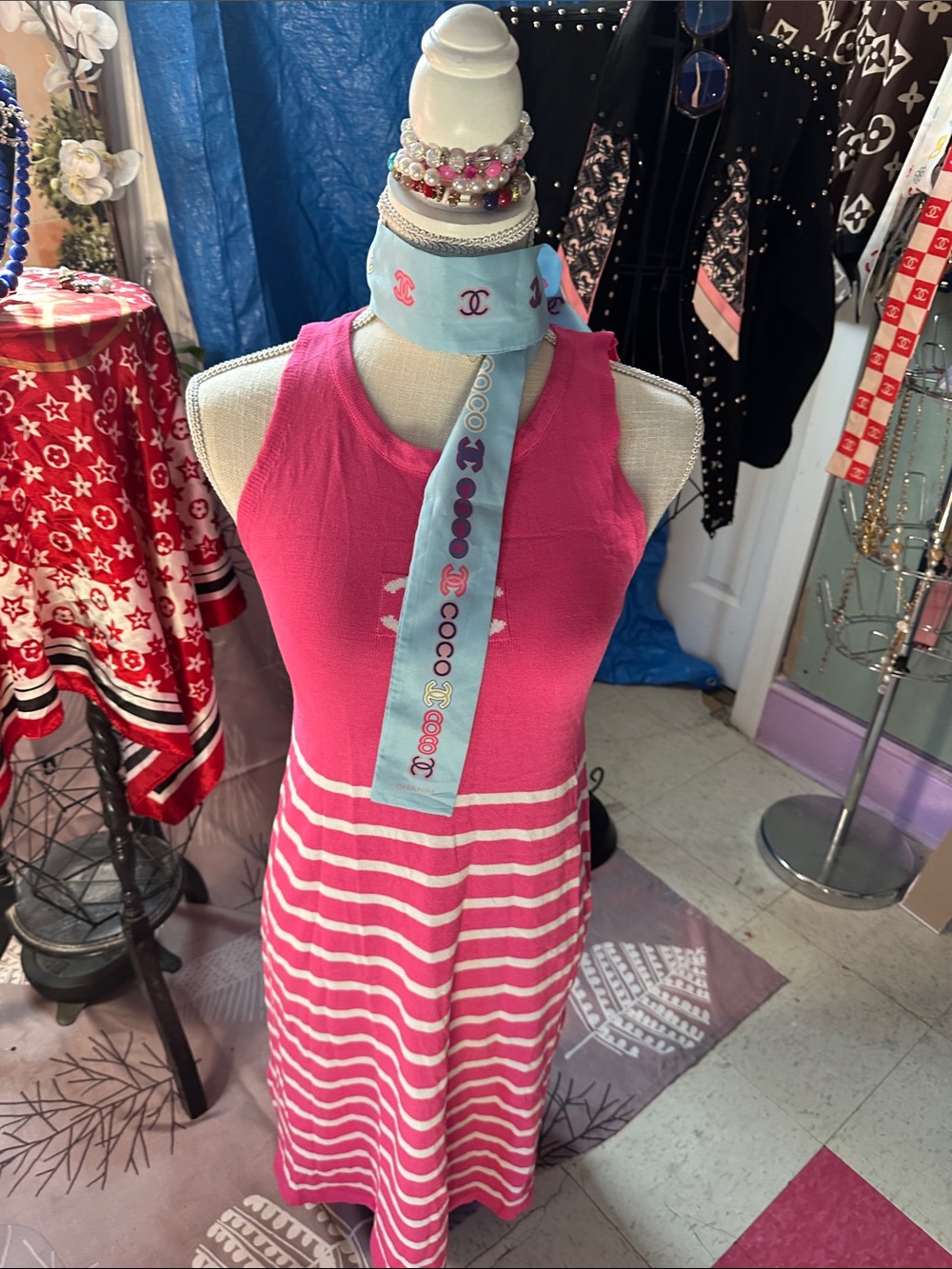 Pink Striped Knit Tank Dress for Kids